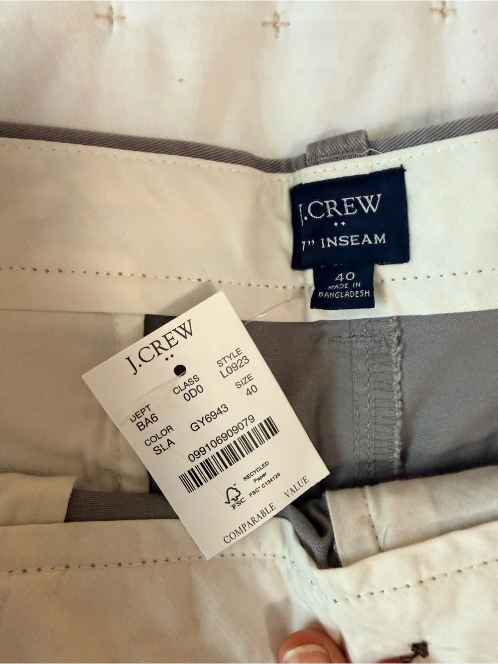 J. Crew Men's Light Gray Flat-Front Chino Shorts